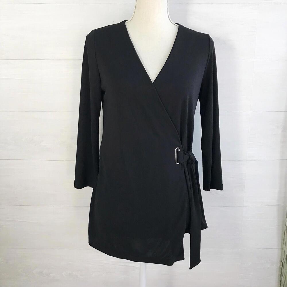 Wallis - Black stretch wrap top, sz US 6
